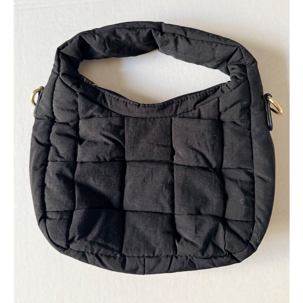 Bostanten Small Puffer Zip Handbag Black Quilted Trendy Fall Purse Bag Pockets